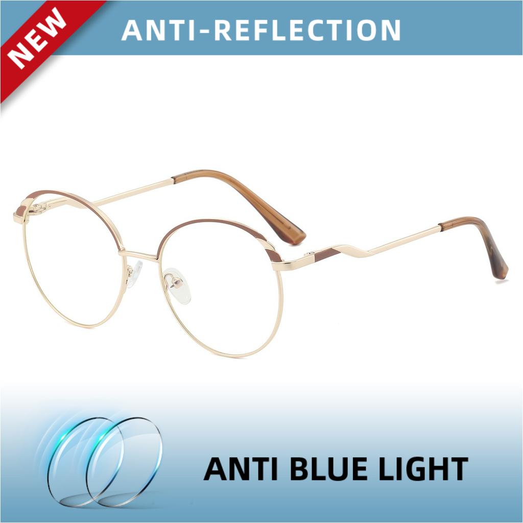 EYORA Fashion Metal Round Full Rim Reading Glasses Anti Blue Ray Myopia and Hyperopia Photochromic Prescription Eyewear Lens