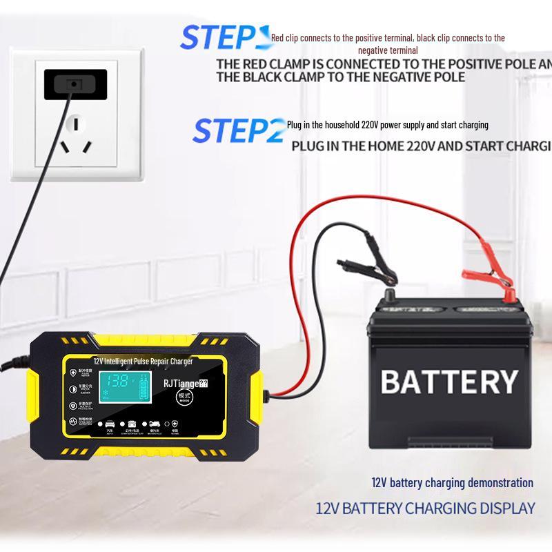12V 6A Smart Car & Motorcycle Battery Charger with Pulse Repair