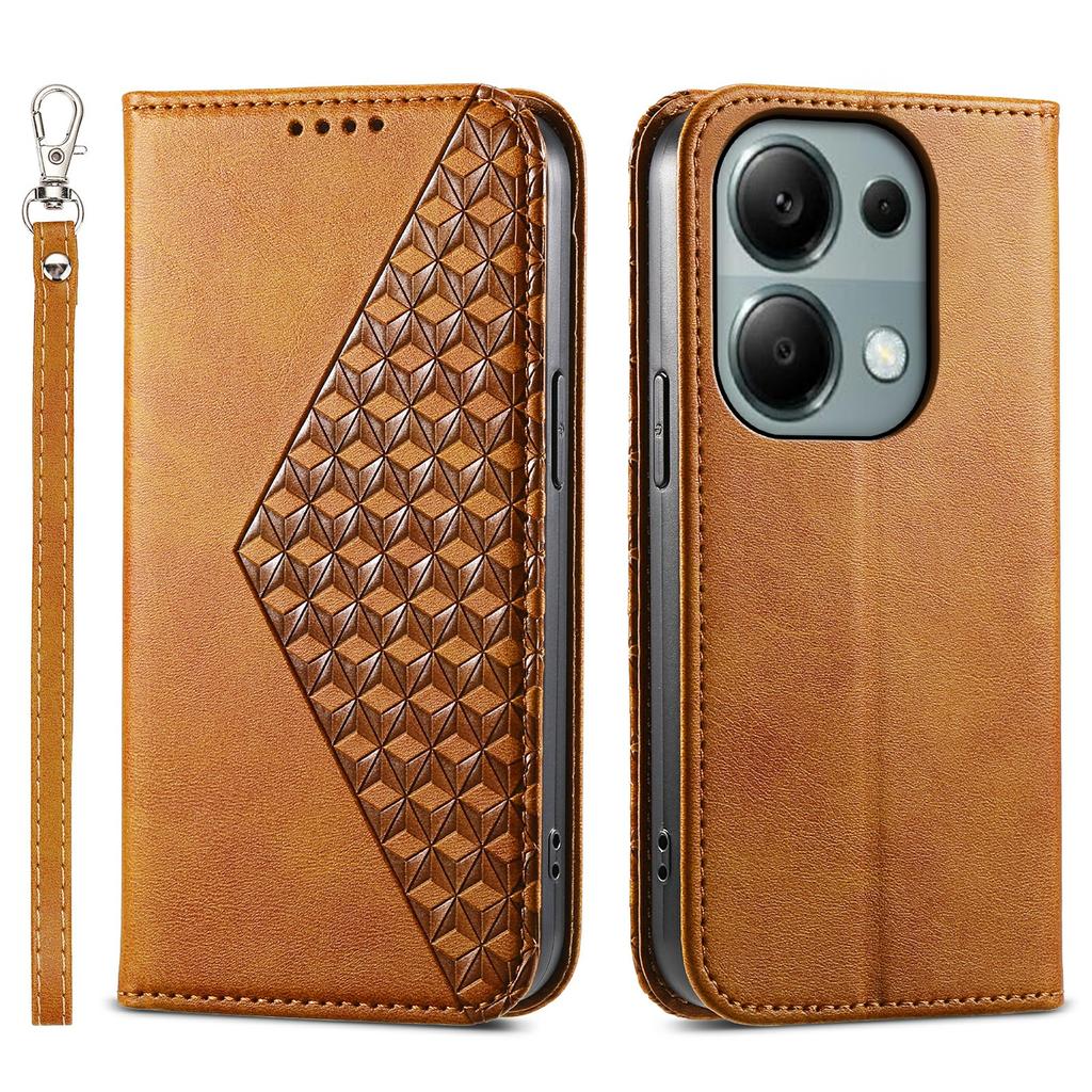 For Xiaomi Redmi Note 13 Pro 4G Case PU Leather Rhombus Imprinted Pattern Wallet Phone Cover