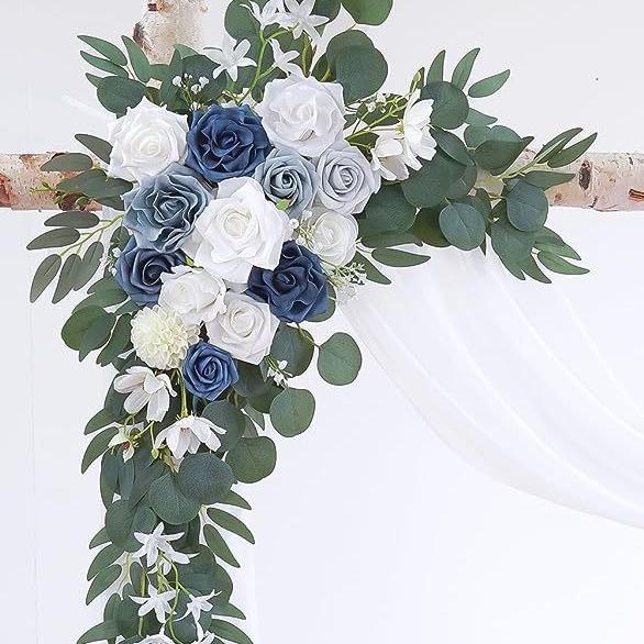 Cortina de arco artificial gaze chiffon simulação flor três peças decoração para festa de casamento