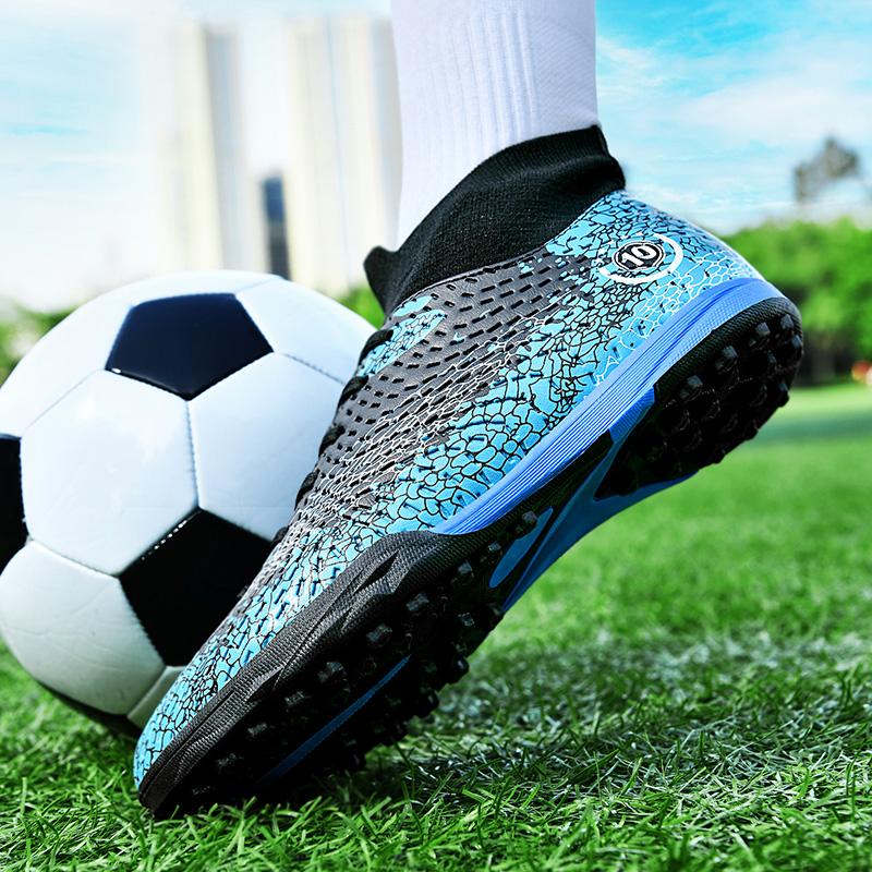 Men's Football Boots Rubber Soft Sole Short-nailed Artificial Turf Leather Youth Kids Football Boots