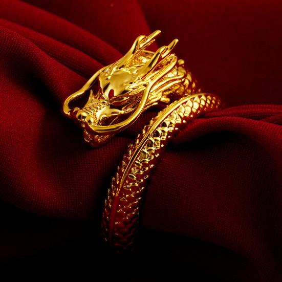 Yousheng Couple Matching Ring 3D Dragon Phoenix Golden Color Open Adjustable Proposal Wedding Ring Anniversary Gift Adult Knuckle Ring Finger Jewelry
