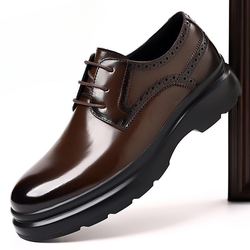 Autumn Winter Lace Platform Shoes for Men Solid Color Fashion Casual Dress Shoes Male High Quality Cow Leather Loafers Man