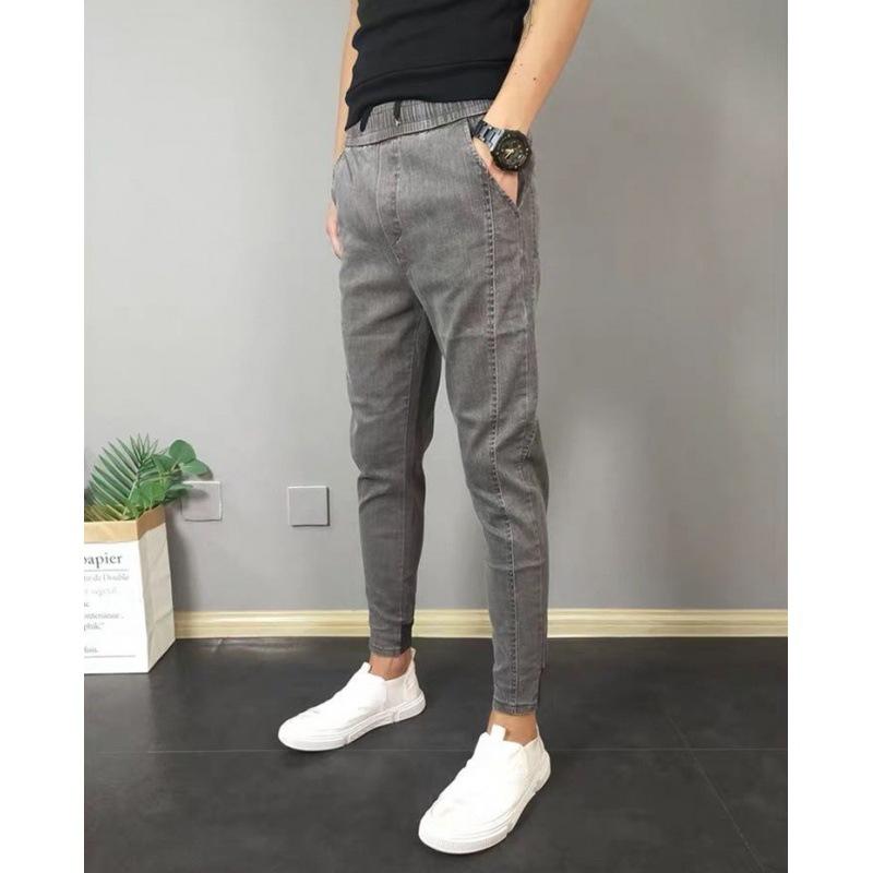 Men's Slim Fit Solid Color Nine-Point Jeans - Trendy Youth Fashion Pants