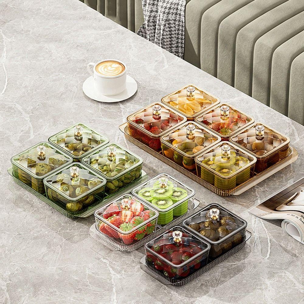 2/4/6 Grids Fruit Plate Partition Platter Dustproof Divided Serving Dishes  Living Room