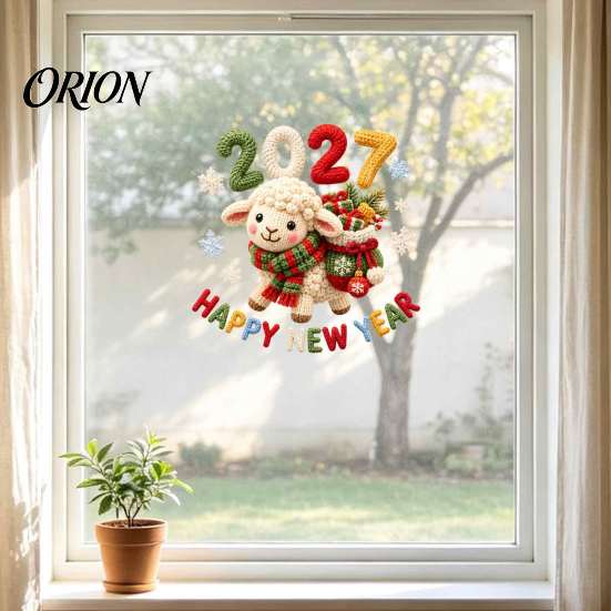 Reusable Window Stickers Happy New Year Cling, 2027 Crochet Sheep Snowflake Christmas Decoration Decal Glas Sticker, Holiday Static Decor