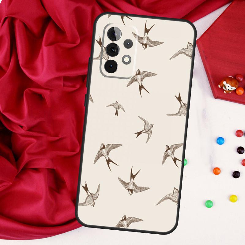 Swallow Collage Pattern For Samsung Galaxy A15 A55 A53 A33 A35 A22 A32 A52 A54 A34 A14 A56 A36 A26 A16 A05 A06 Case