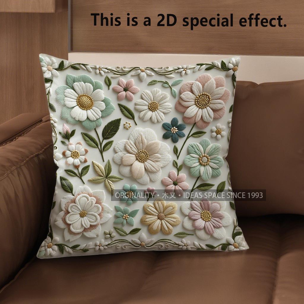 2D Vintage Floral Embossed Style Throw Pillow Covers Pattern Cushion Cover Suitable For Sofa Bedroom Car Pillow Cover