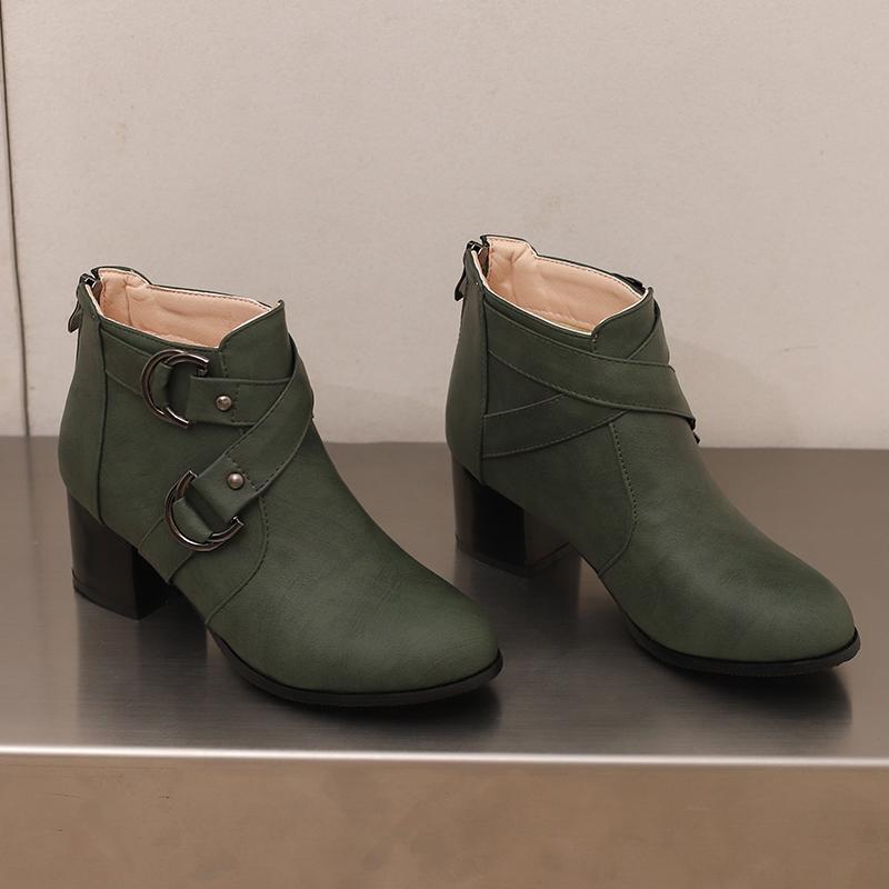 Women's High-heeled Short Boots Autumn and Winter New Thick-heeled Large-size Casual Short Boots