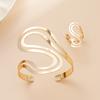 Minimalist 2PCS Gold-plated Snake Shaped Bracelet Bangles for Women Fashion Metal Girls Geometric Ring Jewelry Sets
