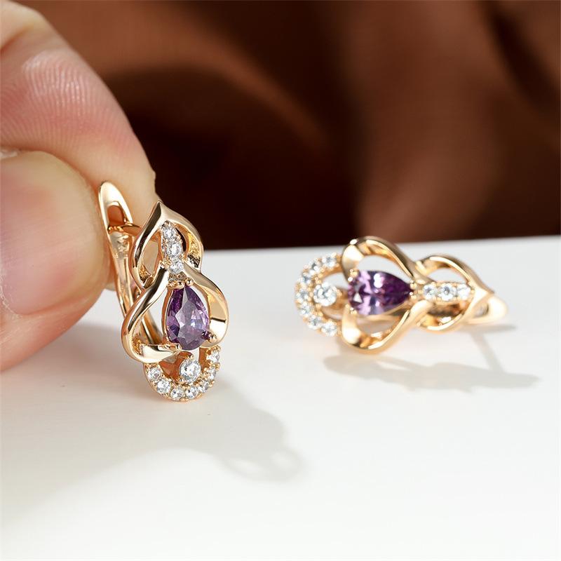 

Wish the new water drop colorful topaz plated champagne gold ear buckle wedding earrings фиолетовый