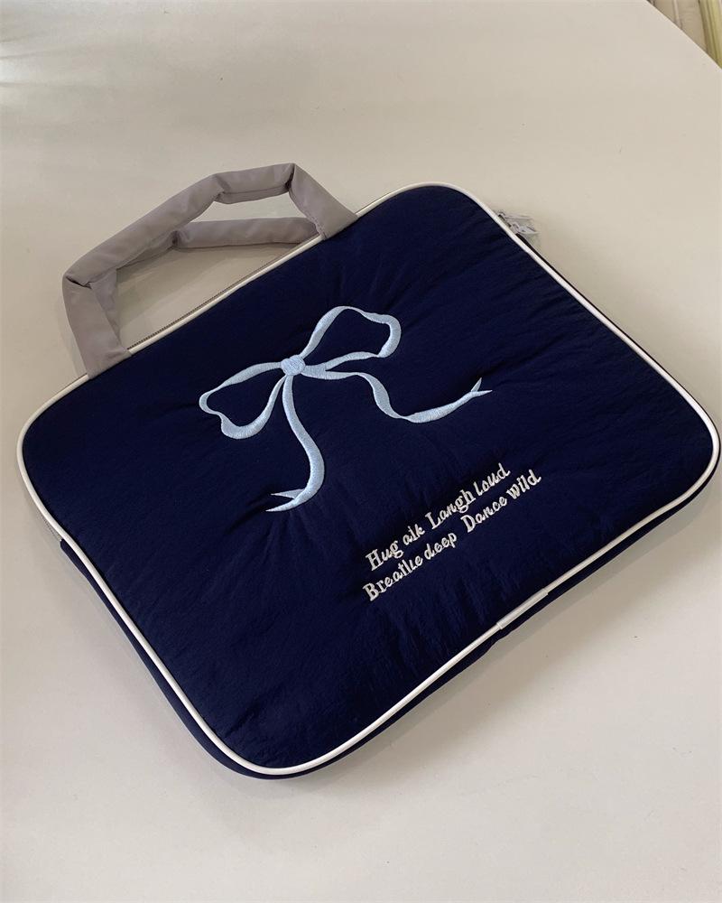 Cute embroidered bow ipad tablet laptop storage bag
