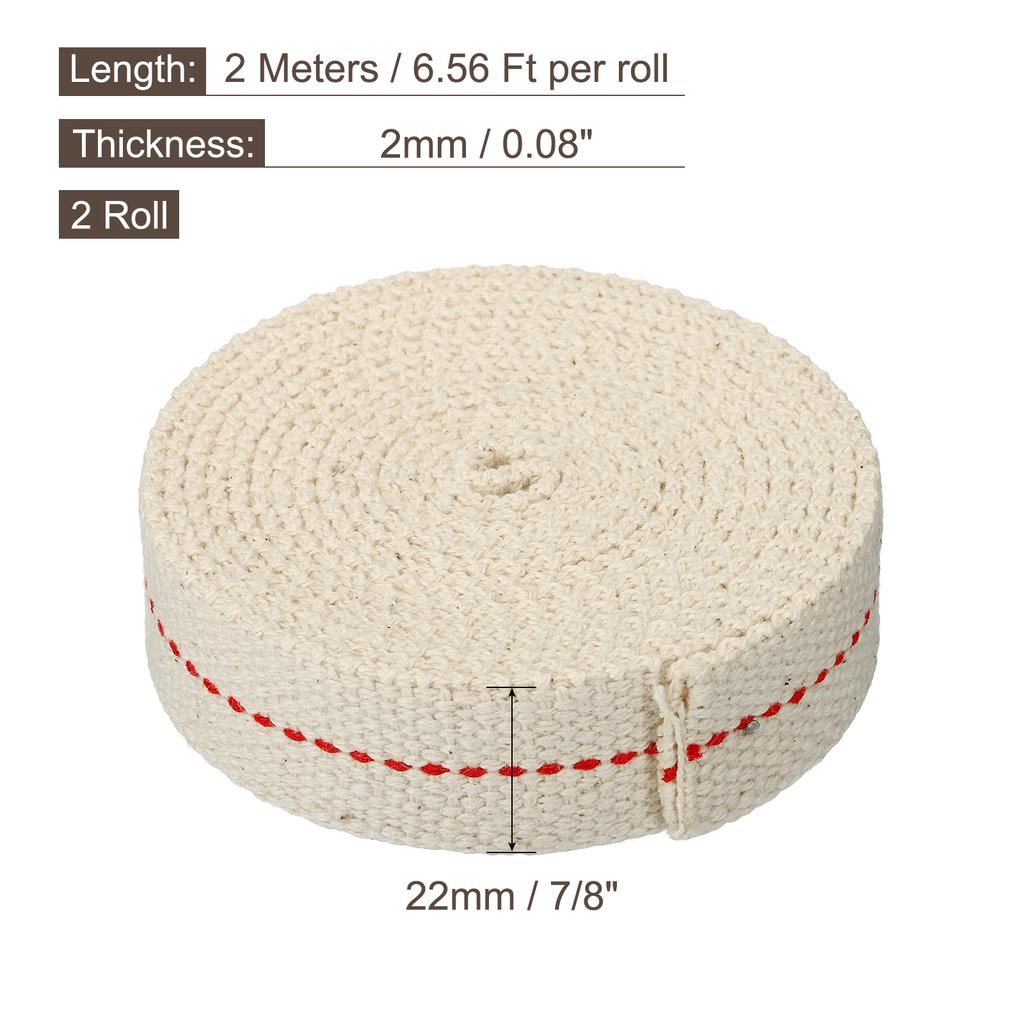 2 Roll Oil Lamp Wick Cotton Lanterns Wick with Black Stitch for Kerosene Burner Lighting  13/15/20/22/25mm Flat 6.5/10 Foot
