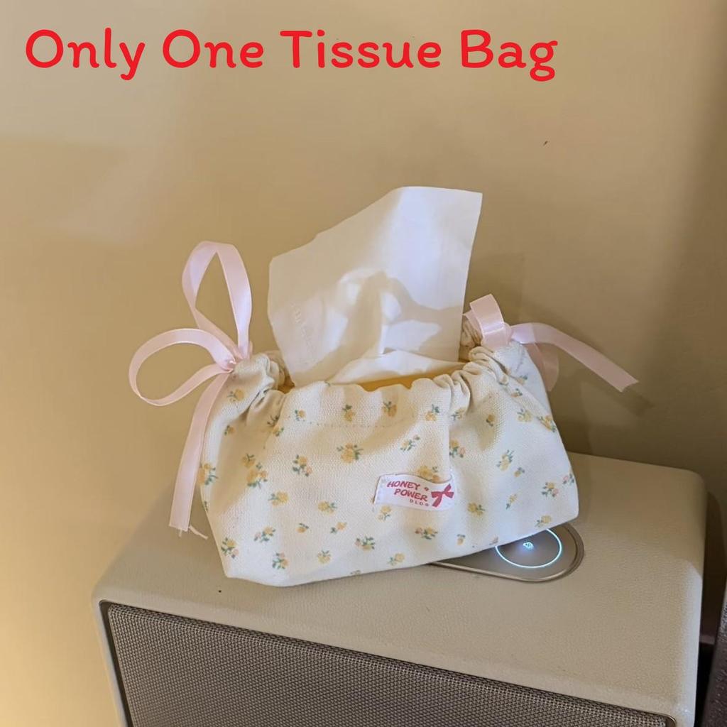 Style Floral Cloth Tissue Box Cover With Drawstring Organizer For Car And Home Decor