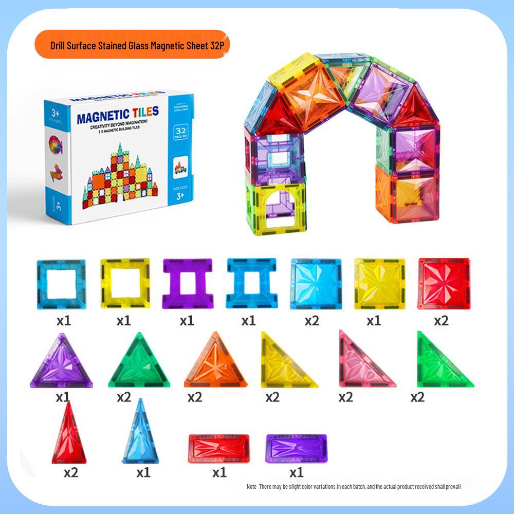 2025 Magnetic Building Blocks: Strong Magnet City Light & Shadow Architecture Stained Glass Tiles 7.5CM Large Square with Thick Magnetic Strips