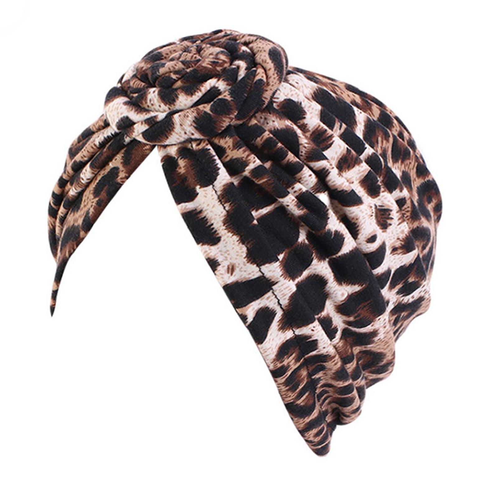 

Women Stretch Turban Hats African Knot Headwraps Bonnet Colored Elastic Head Wrap Cap Chemo Beanie Hat leopard print L（58-60cm）#1