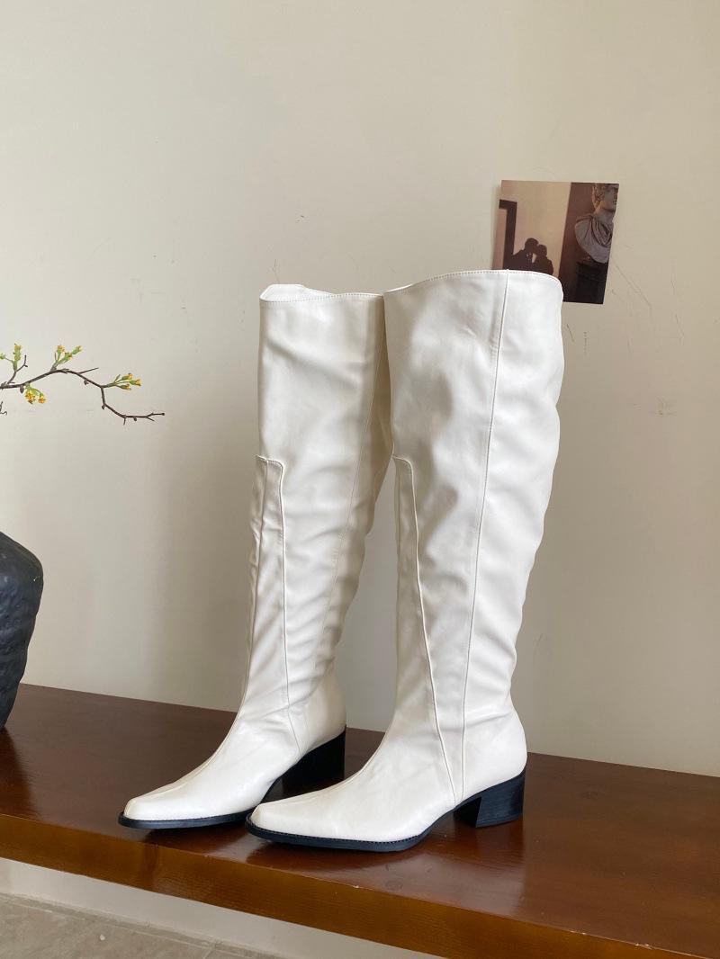 

2025 autumn and winter new European and American fashion versatile boots women s pointed thick heel medium heel high boots but knee knight boots 39 абрикосовый
