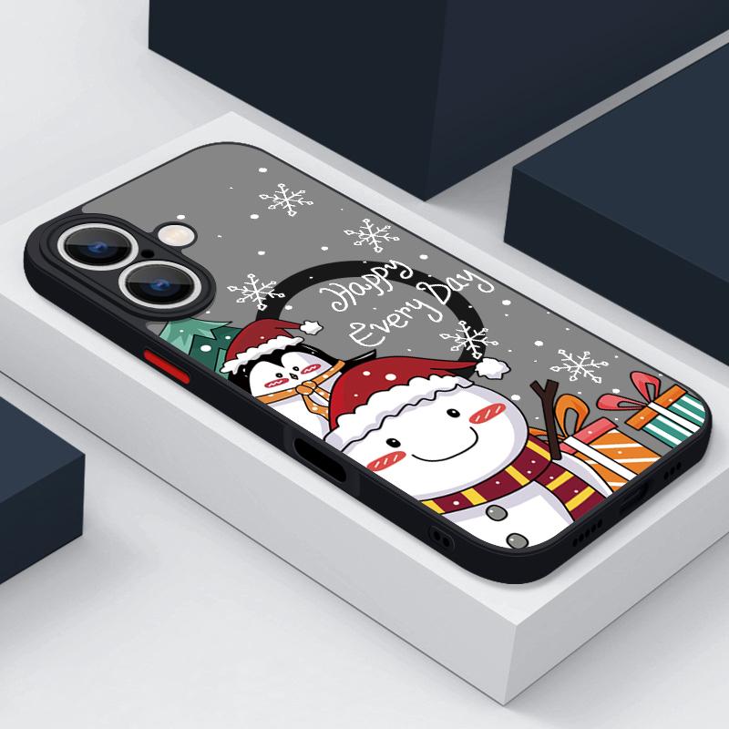 Handyhülle mit Weihnachtsbaum- und Schneemann-Print für iPhone 16 15 Pro Max 14 13 Pro 12 11 8 7 für MagSafe, magnetisch, stoßfest, weiche Kante, klare, matte Hülle