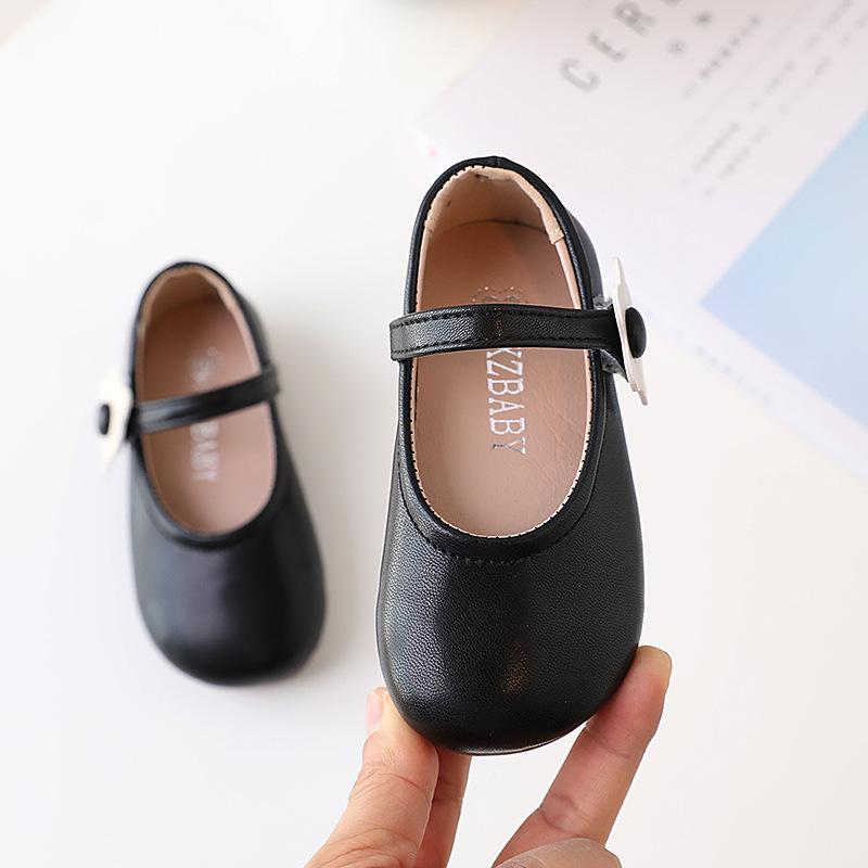 Fashion 2024 New Girls White Leather Shoes Children Flat White Shoes Girls Flower Girl School Dress Shoes Toddler Girl Footwear