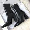 Short Boots Women's Small Square Head Thick Heel Patent Leather Super High Heels 2025 Spring and Autumn New Kendou Same Martin Boots Velvet
