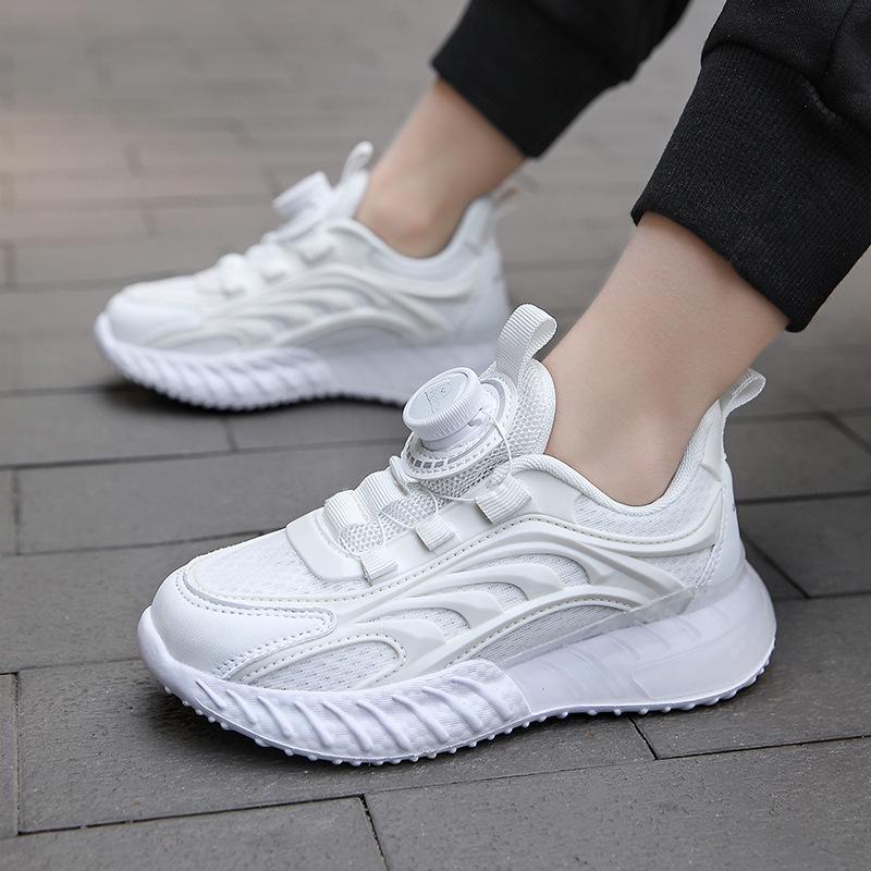 2025 Kids' Sneakers: White Non-Slip Breathable Shoes with Rotating Buckle for Boys and Girls
