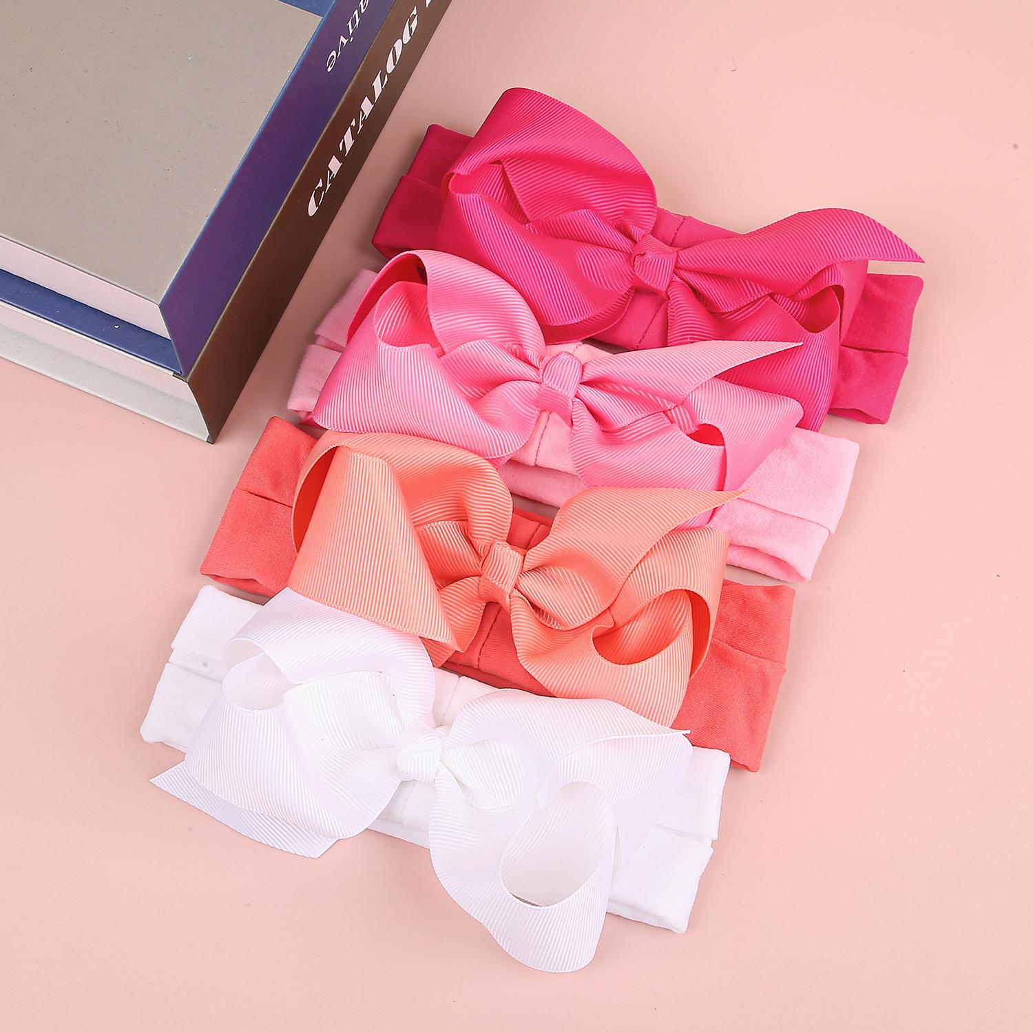

4pcs Baby Headbands 4.5inch Hair Bows with Elastic Soft Newborn Headbands for Baby Girls Turban Infant Kids Hair Accessories