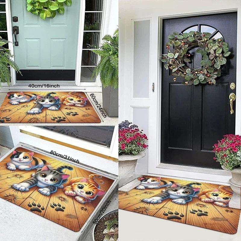 1PC Cute Cats Pattern Door Mats Kitchen Rugs Non-Slip Pop Design Living Room Rugs Bath Mat Carpet for Home Sink Laundry Decor