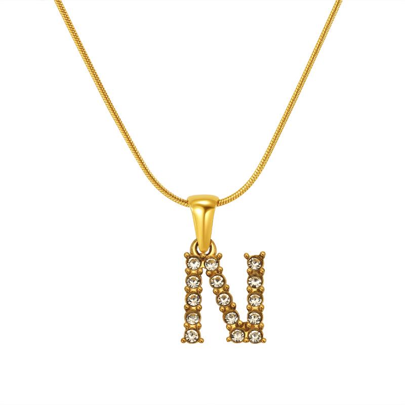 European & American Stainless Steel Diamond Alphabet Pendant Clavicle Chain Necklace for Women