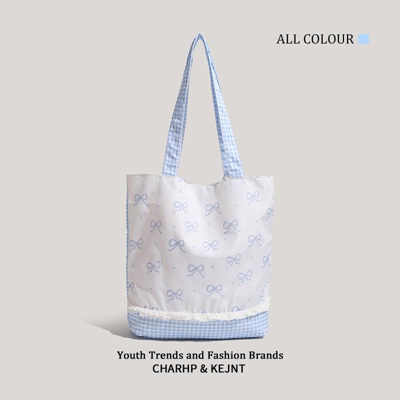 Large Capacity Canvas Bag Plaid Student Commuter Versatile Shoulder Bag Shopping Bag