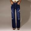 Women's High Waist Straight Loose Lace Stretch Lightweight Fashion Jeans
