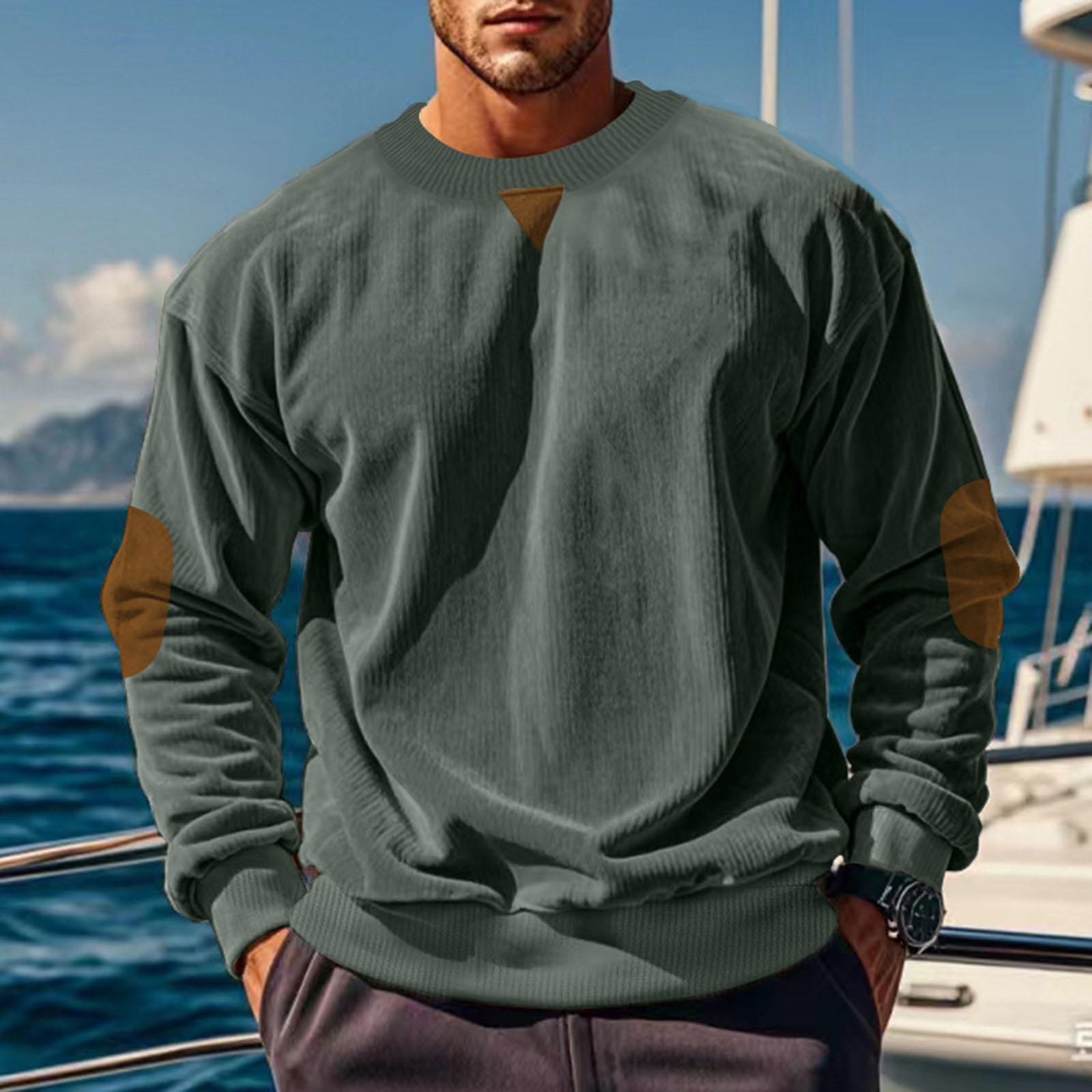 

Men s Loose Round Neck Leisure Corduroy Pullover Long Sleeves Upper Garment L