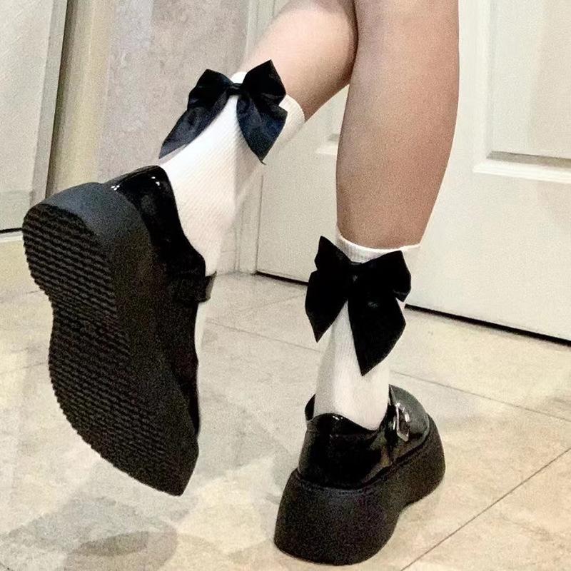 

Y2K милые носки с бантом Kawaii, женские весенне-летние Harajuku JK Lolita, милые белые носки в японском стиле для женщин и девочек, средние носки в консервативном стиле One Size