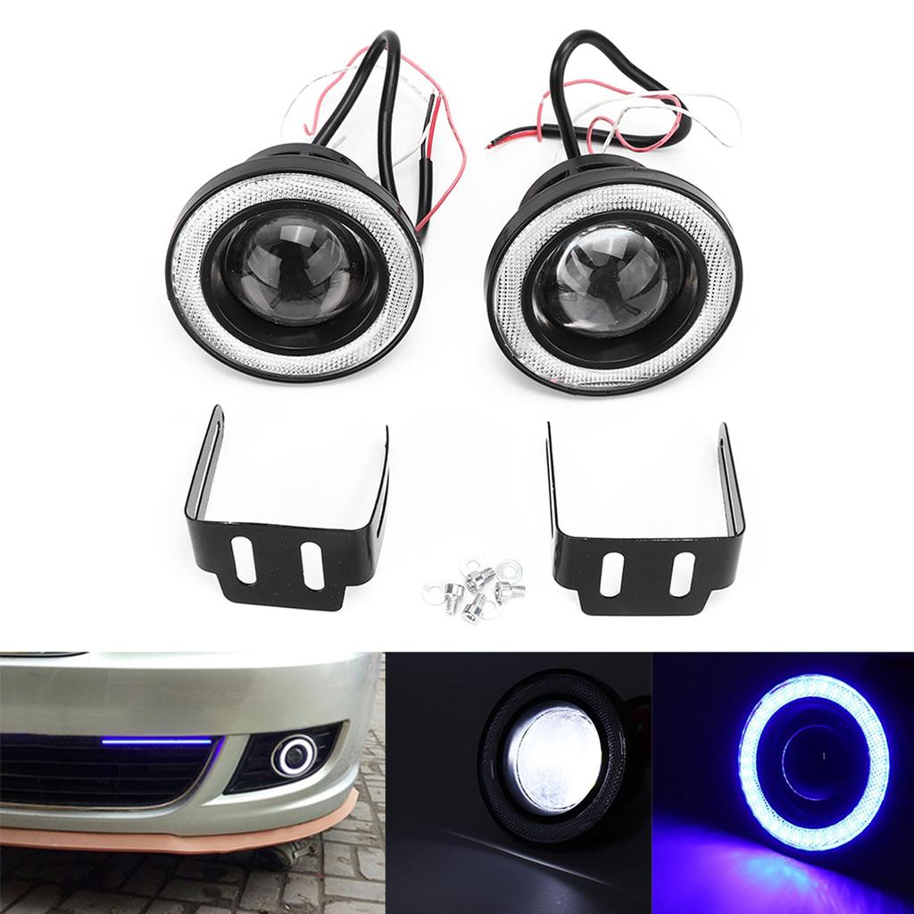 Pair 3.5in LED Fog Lights Angel Eyes with COB Universal Replacement Assembly for Car SUV TruckWhite