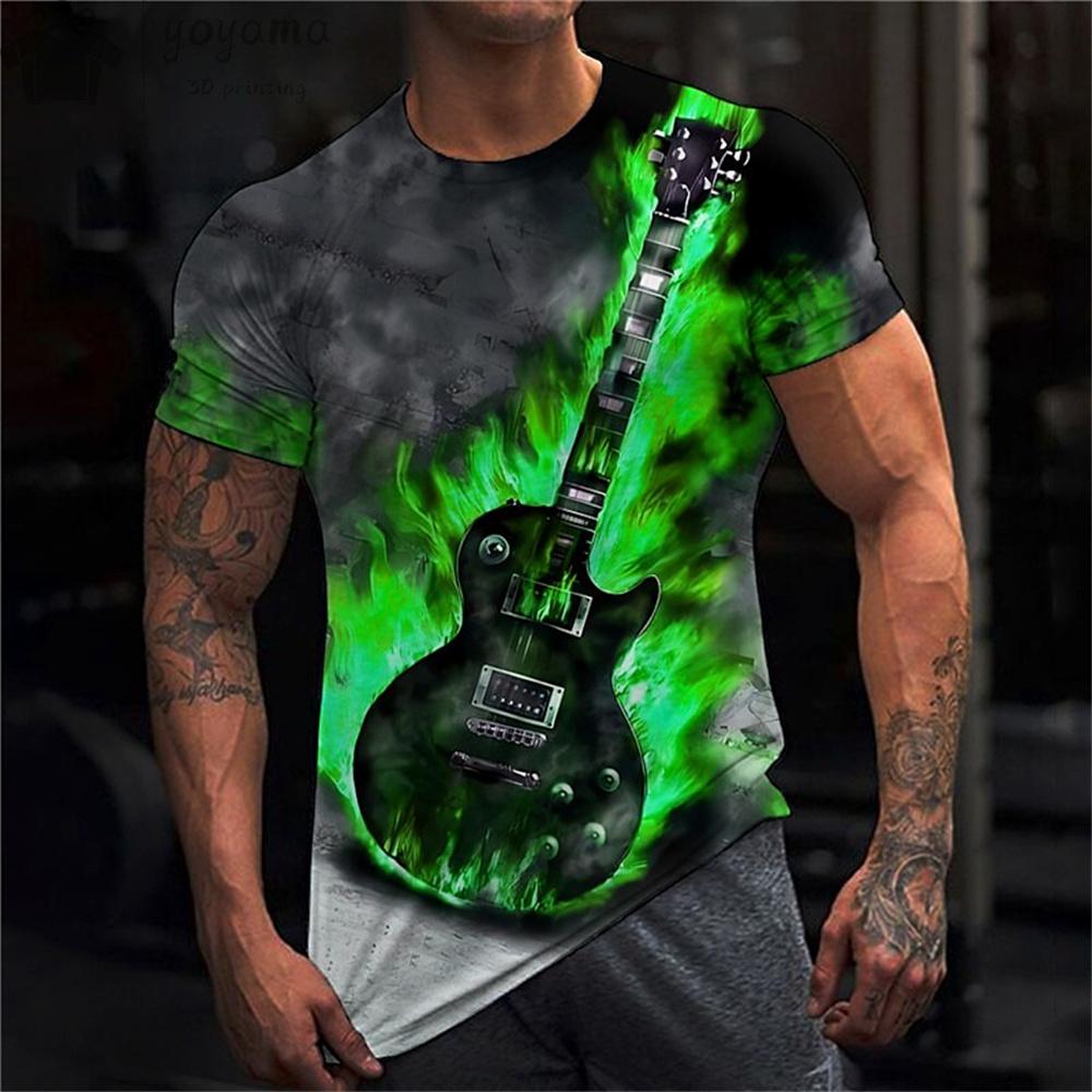 Rock Guitar Print Clothes Men Vintage Clothes Men's Summer Clothes Oversized T Shirt Men Short Sleeve Tee Guitar Graphic Tee Men