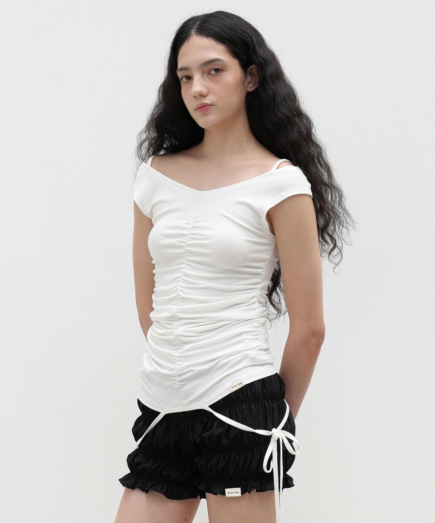 Rock Cake Shirring Draw Top - White White/S