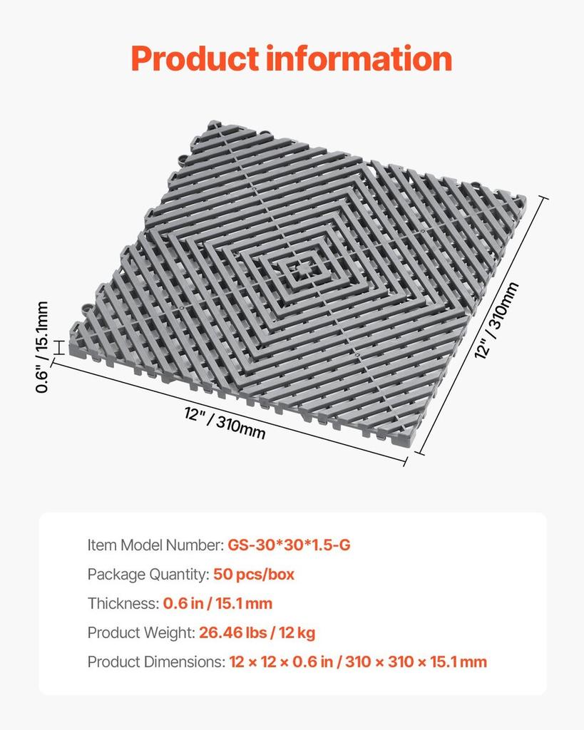 Drainage Mat Interlocking Drainage Cushion 12” X 12” Modular Floor Tile