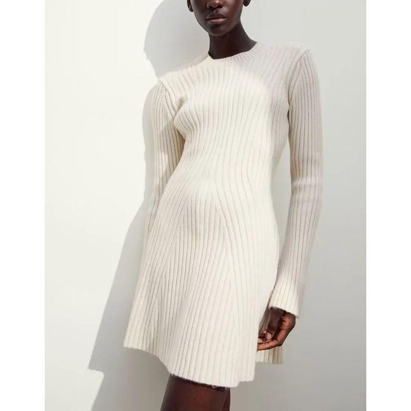 Fall and Winter New Arrival Base Sweater Dress Women's Sunken Stripe Textured Round Neck Long Sleeves Silm Knitting Dress 1191539