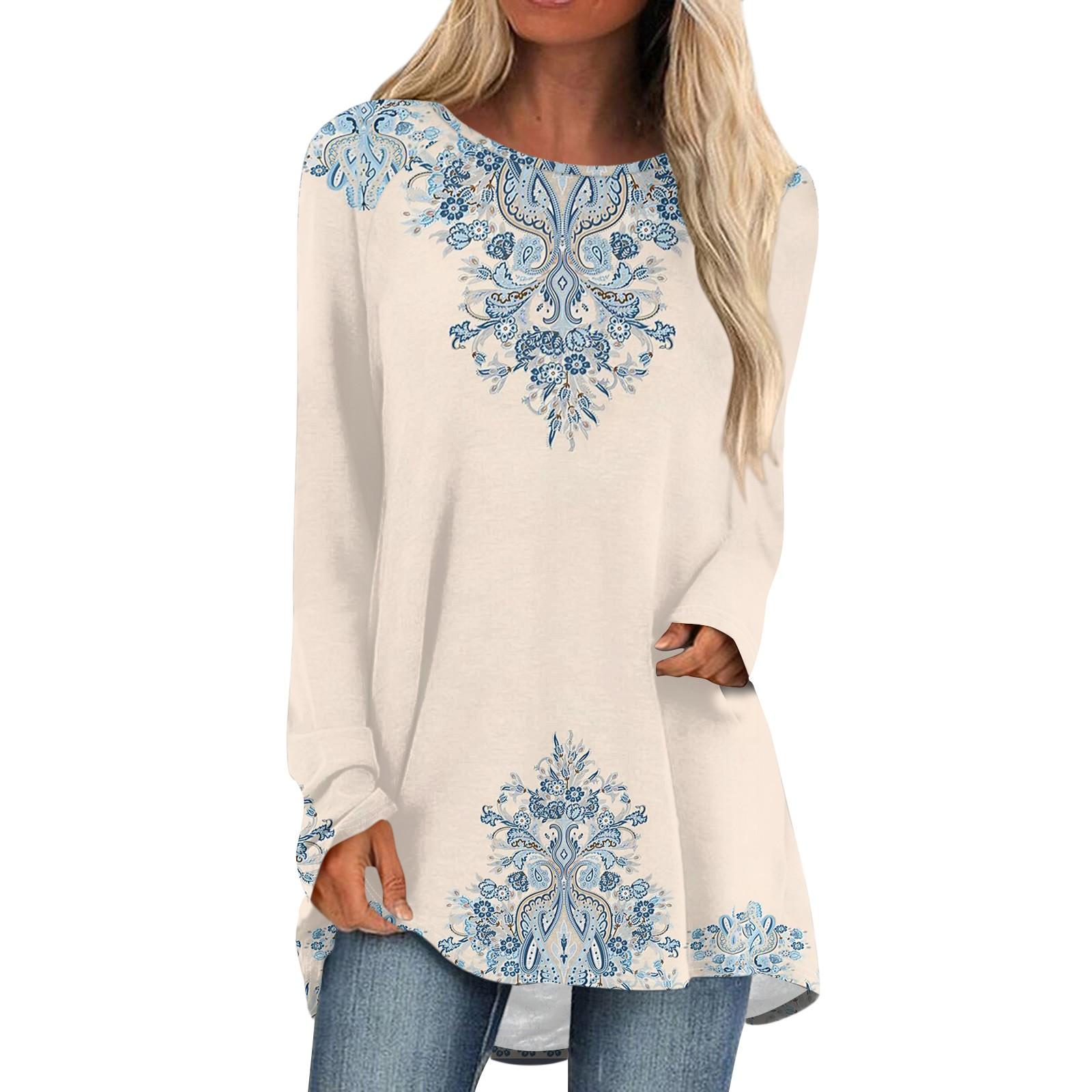 

Женская осенне-зимняя повседневная длинная свободная футболка с длинными рукавами и круглым вырезом XXL бежевый