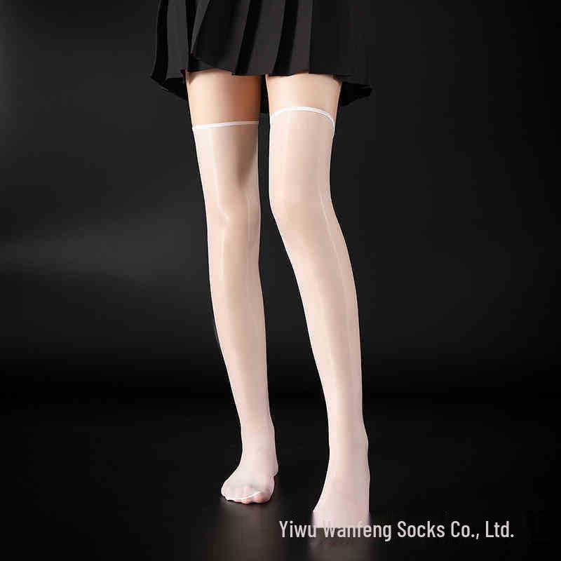 Women's Lace Trim Over-the-Knee Black Stockings with Butterfly Design