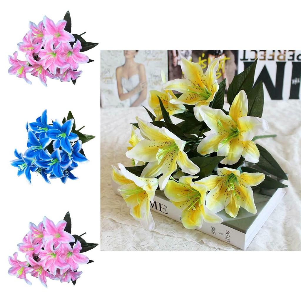 Bohatý 45cm 10 hlaviček Umělý Stargazer Lily Kytice Hedvábných Květin Pro Živou Dekoraci