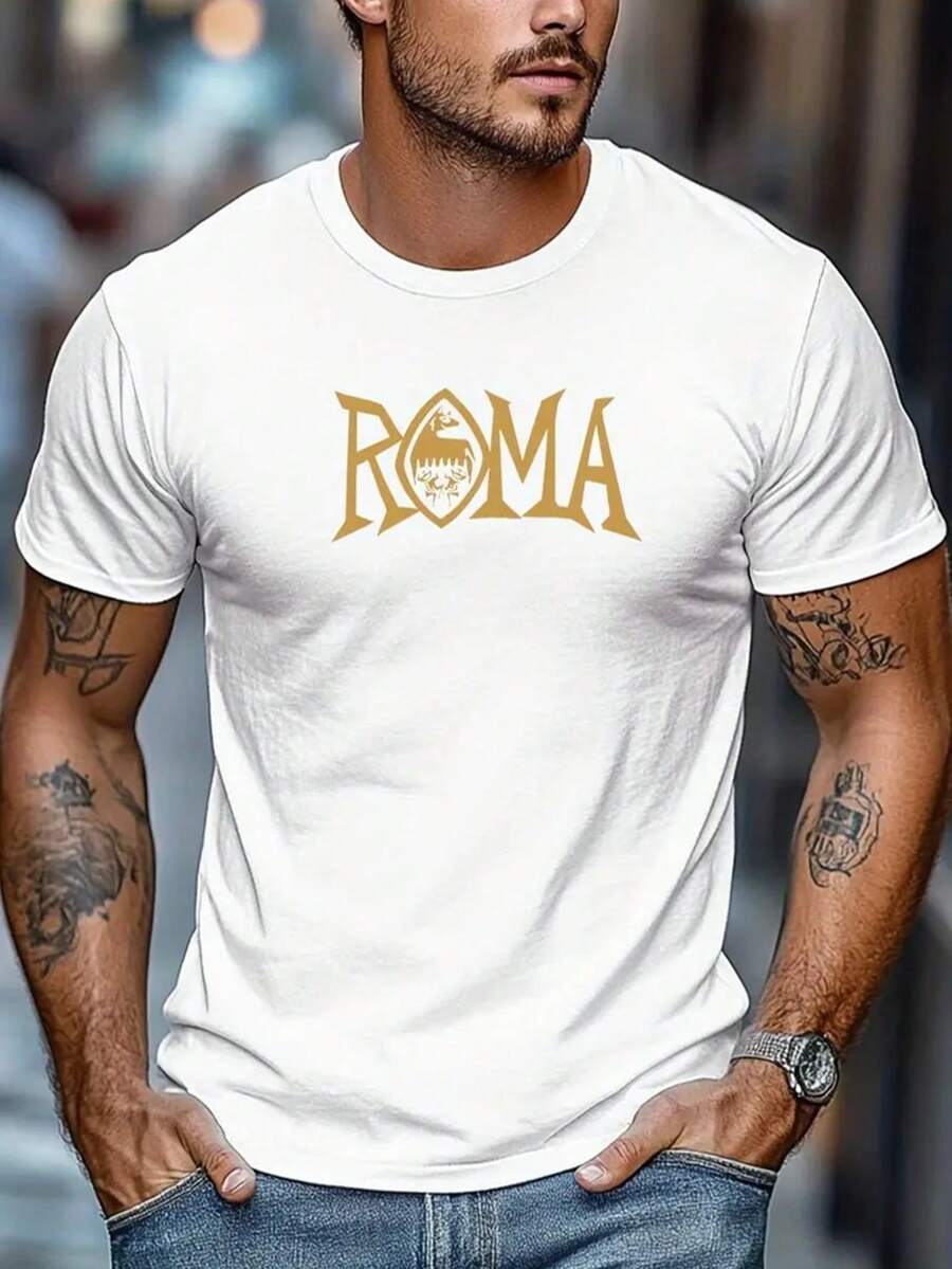 

Unisex s Casual Short-Sleeved T-Shirt - Roman Pattern Printed Helmet Emblem M