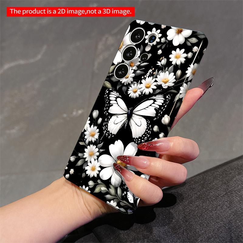 2DFlat Samsung phone case Black & White Butterfly Floral Phone Case Applicable to Galaxy S22 S23 S24 S25ULTRA S26 A12 A13 A14 A15 A16
