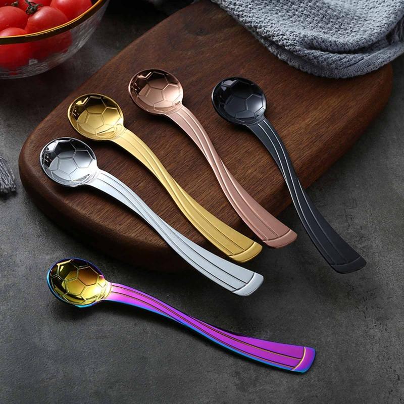 1/6Pcs Football Pattern Coffee Dessert Spoon Long Handle Stirring Spoons Stainless Steel Small Spoon Kitchen Accessorie
