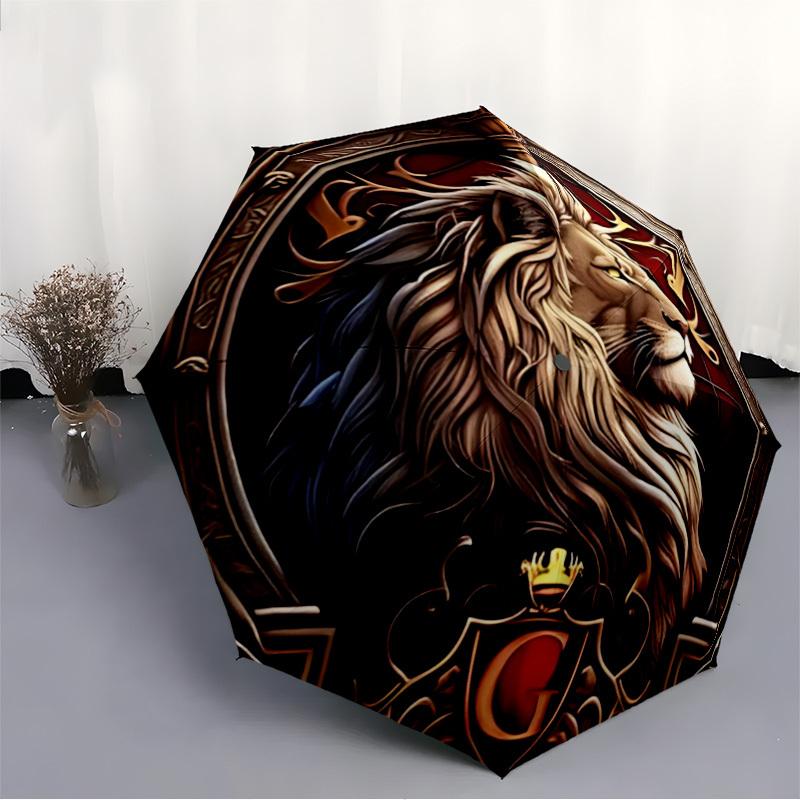 1pc Lion Emblem Automatic Open/Close Umbrella - Compact Travel Umbrella with 8-Rib Durable Frame, Lightweight & Portable for Commuting, Fashionable Ac