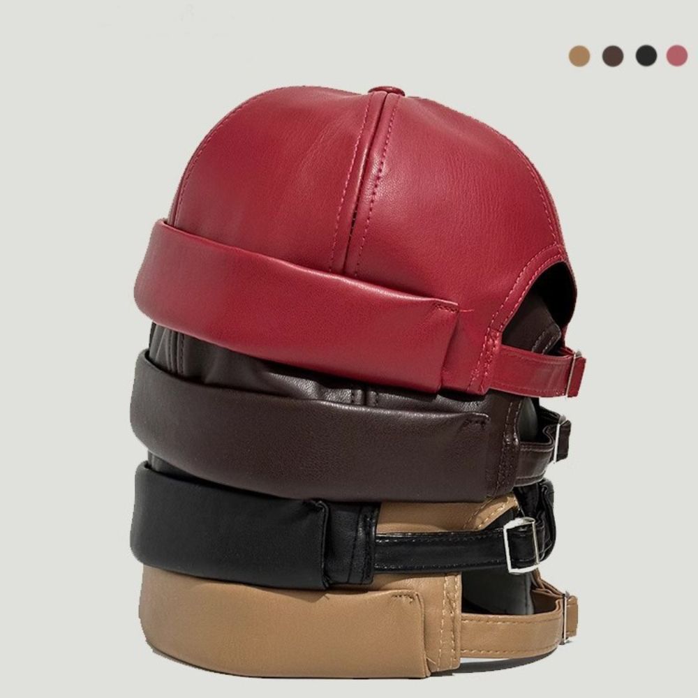 PU Leather Brimless Hat Retro Melon Skin Caps High Quality Docker Cap  Autumn Winter