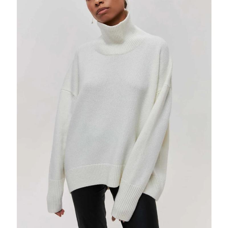 Women's Knitted Sweater Turtleneck White Black Christmas Loose Oversized Pullover Casual Knitwear Soft Sweater for Women 2025