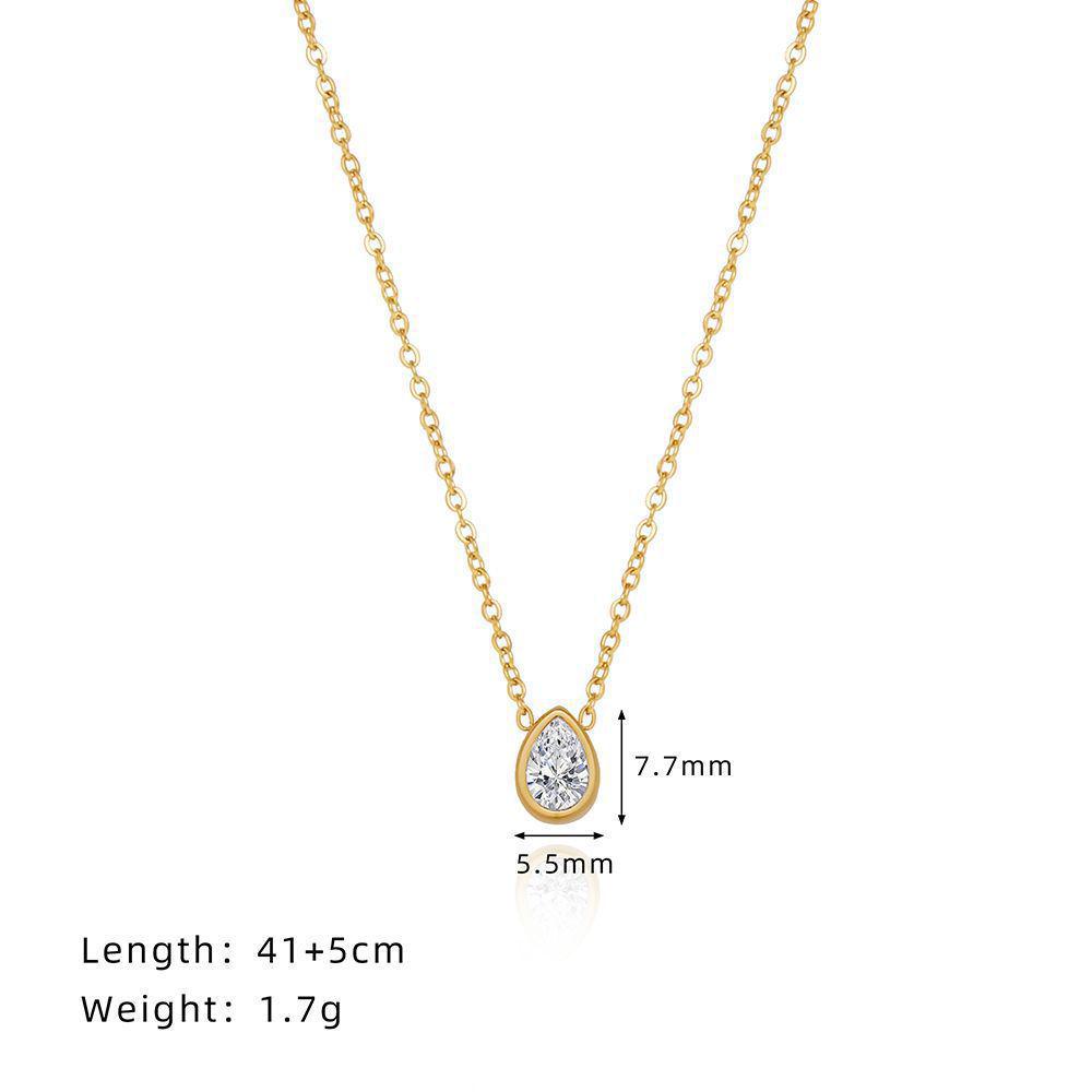 Gold Zircon Water Drop Pendant Necklace with Titanium Steel Pear-Shaped Clavicle Chain