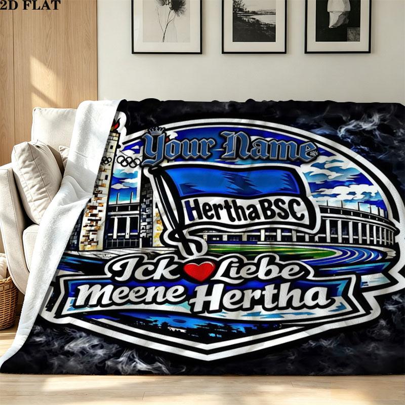 1PC Hertha BSC Custom Name Patterned Flannel Blanket Suitable For All Seasons for Home Decor Warmth and Comfort Gifts Holiday Present