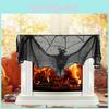 Stylish Black Lace Spider Web Bat Cover For Halloween Fireplace Mantle Decor