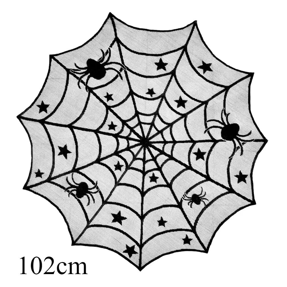 Halloween Tablecloth Bat Spider Web Black Lace Tablecloth Mantel Cloth Family Table Decoration Halloween Party Decoration